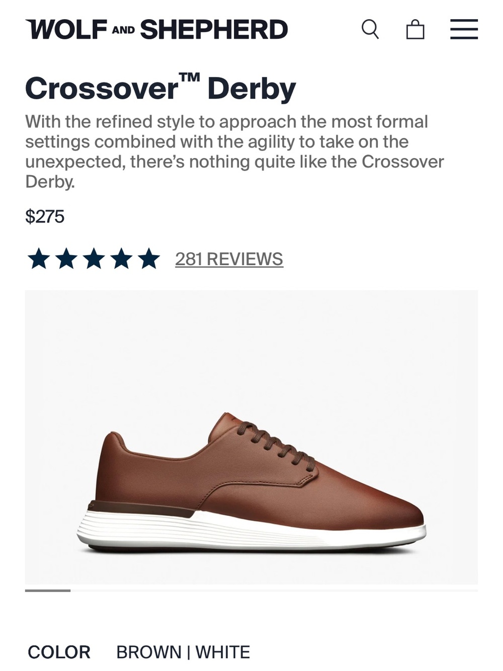 Wolf and Shepherd Brown Leather Crossover Derby Dress Shoe